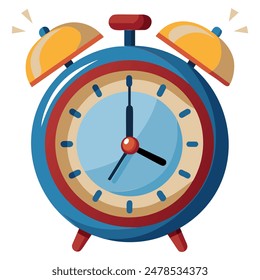 Colorful alarm clock with golden bells ringing. Vector illustration