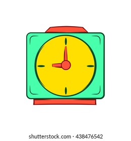 Colorful alarm clock icon, cartoon style