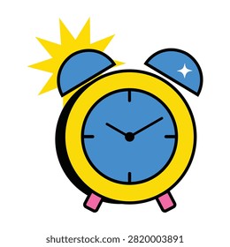 Colorful alarm clock icon representing wake up reminder punctuality scheduling and time management isolated modern vector illustration for productivity education planning and daily routine.