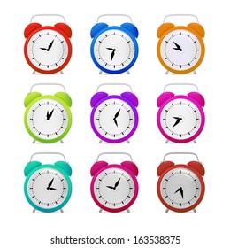 Colorful Alarm Clock Set Isolated on White Background