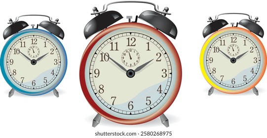 Colorful Alarm Clock Vector Illustration Set