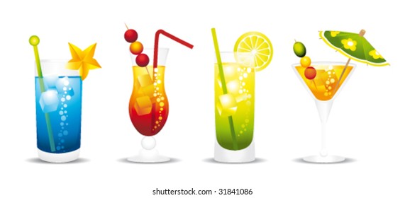 Colorful alcoholic cocktails vector illustration