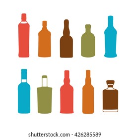 Colorful alcoholic drinks vector bottles set