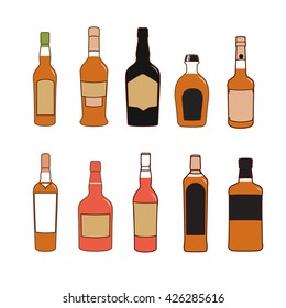 Colorful alcoholic drinks vector bottles set