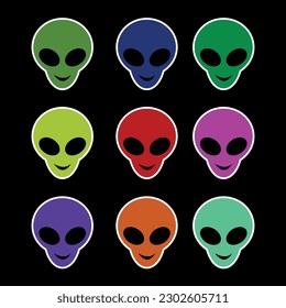 colorful alien smile head with black background for editing