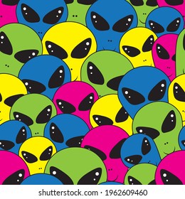 Colorful aliens seamless pattern for wrapping, wallpaper, textile, paper, fashion and more. Vector illustration.