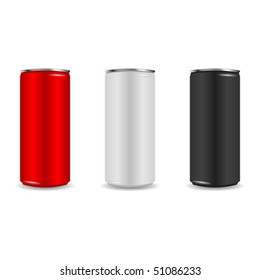 Colorful aliminum drink cans over white background
