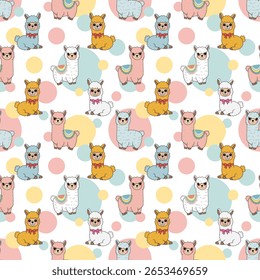 Alpacas coloridas, padrão de design divertido