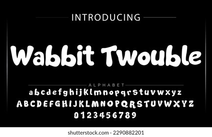 Colorful alphabet with airy thick letters. Font with numbers inflated figures in a cartoon children's style.