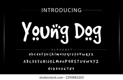 Colorful alphabet with airy thick letters. Font with numbers inflated figures in a cartoon children's style.