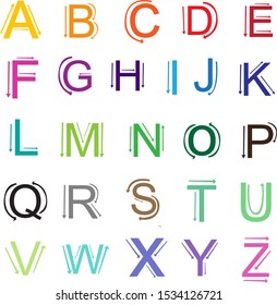 Colorful alphabet with arrows to learn to write letters. Educational material