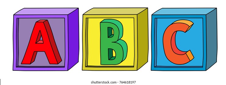 Colorful alphabet A B C letters on cube blocks in horizontal position.