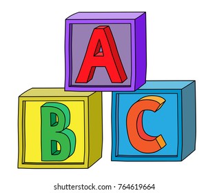 Colorful alphabet A B C letters on cube blocks as tower.