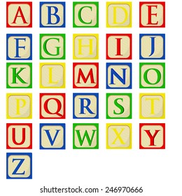 Colorful Alphabet Baby Blocks Vector Set, Building Blocks, Latin Alphabet Font