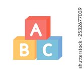 Colorful alphabet blocks child toy icon. Education, leisure, childhood, preschool learning concepts. Flat decorative vector design isolated illustration.