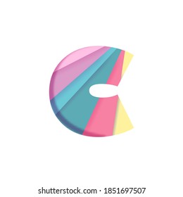 Colorful alphabet C with paper cut shapes on white background.