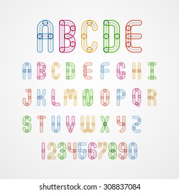 Colorful alphabet capital letters A,B,C,D,E,F,G,H,I,J,K,L,M,N,O,P,Q,R,S,T,U,V,W,X,Y,Z. and numbers.vector illustration