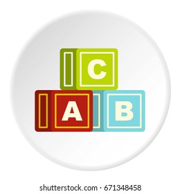 Colorful alphabet cubes icon in flat circle isolated vector illustration for web