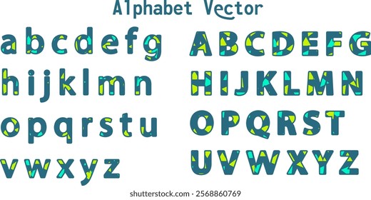 Colorful alphabet featuring both uppercase and lowercase letters with a playful, geometric pattern. Ideal for educational materials, children's books, and creative design projects