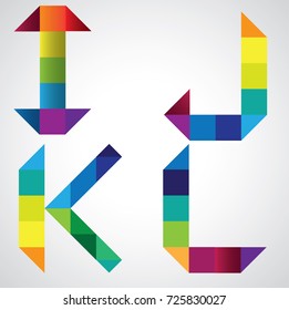 Colorful alphabet with geometric. I, j, k, l,