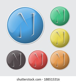 Colorful alphabet icons button on the letter N