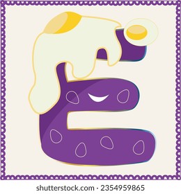 A colorful alphabet for kids. Funny letter E with eyes.
