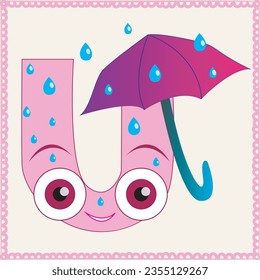 A colorful alphabet for kids. Funny letter U with eyes.
