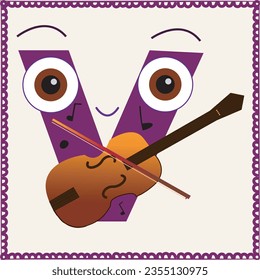 A colorful alphabet for kids. Funny letter V with eyes.
