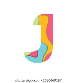 Colorful Alphabet Letter J in Paper Cutout Style