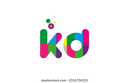 colorful alphabet letter kd logo icon design with dots