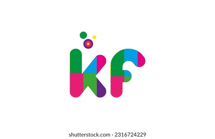 colorful alphabet letter kf logo icon design with dots