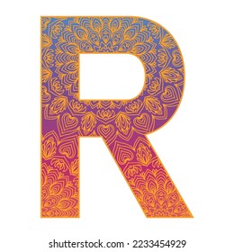 colorful alphabet letter with ornamental mandala design, gradient color alphabet