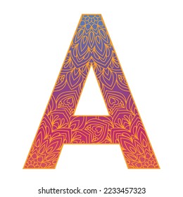 colorful alphabet letter with ornamental mandala design, gradient color alphabet