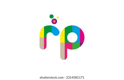 colorful alphabet letter RP logo icon design with dots