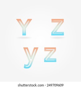 Colorful alphabet, letter "Y, Z,", Vector illustration.
