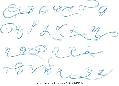 colorful alphabet letters are drawn by hand by a single line