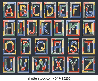 Colorful alphabet letters with frames on dark background
