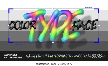 Colorful alphabet and numbers, rainbow lettering. Vector illustration