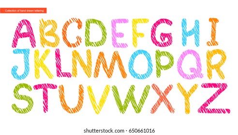 Colorful alphabet painted with pastel pencils. Vector abc.