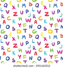 Colorful alphabet - seamless vector pattern with multicolored letters on white background