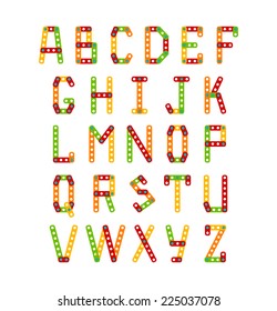 Colorful alphabet set. Vector typeface. Uppercase letters created with elements of constructor.