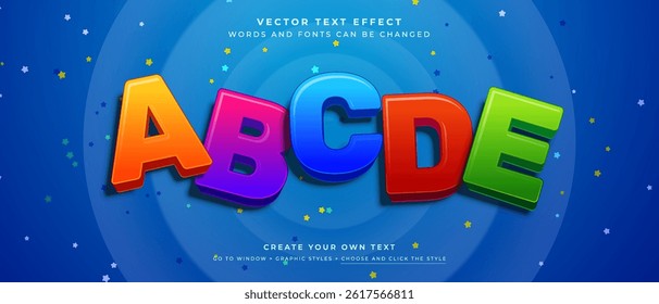 Colorful alphabet Text effect for kids on a blue background