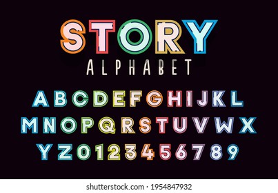 Colorful alphabet typeface vector set. Stylized expressive fun and cheerful font outlined with flat colors
