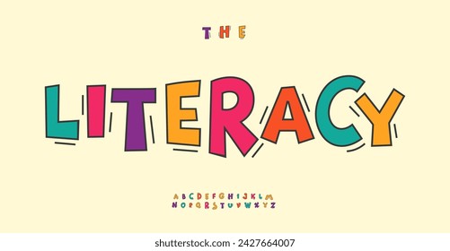 Tipografía colorida del alfabeto, diseño lúdico de la letra. Herramienta educativa brillante y atractiva para la alfabetización infantil, artes del lenguaje, materiales preescolares, decoración de aulas. Conjunto de tipos vectoriales.