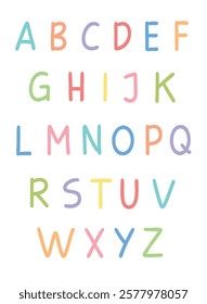 colorful alphabet uppercase letters on white background. hand written childish abc for poster and print.  