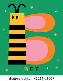 Colorful Alphabet Vector Illustration. Letter B in the form of a bee. Perfect for children’s art, educational materials, and playful designs