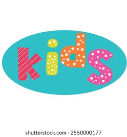 Colorful alphabet vector with kids written on it, suitable for decorating children's room walls, children's books and so on.