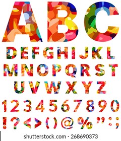 Colorful alphabet from A to Z with numbers and punctuation marks