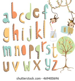Colorful alphabet.Type letters numbers Vector design elements