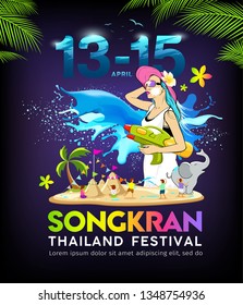 Colorful Amazing Songkran Thailand festival water splash summer poster design background. vector illustration